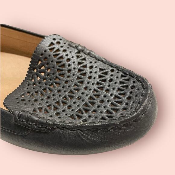 UGG Clair Perforated Leather Slip-on Loafers Driving Shoes Sz 9 Womens Black EUC - Picture 3 of 14